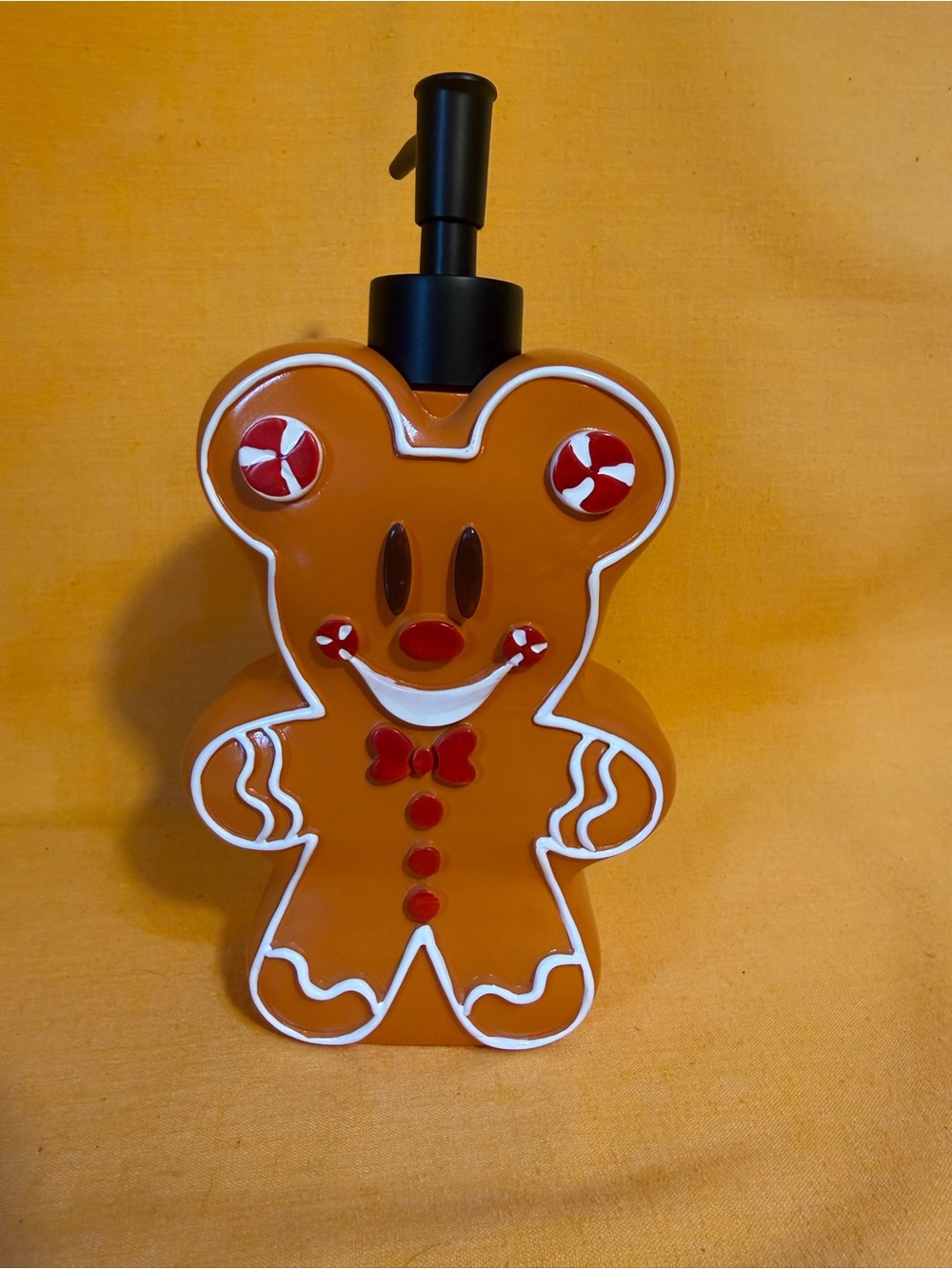 Disney Gingerbread Bear Foam Soap Dispenser in Orange with Red Accents
